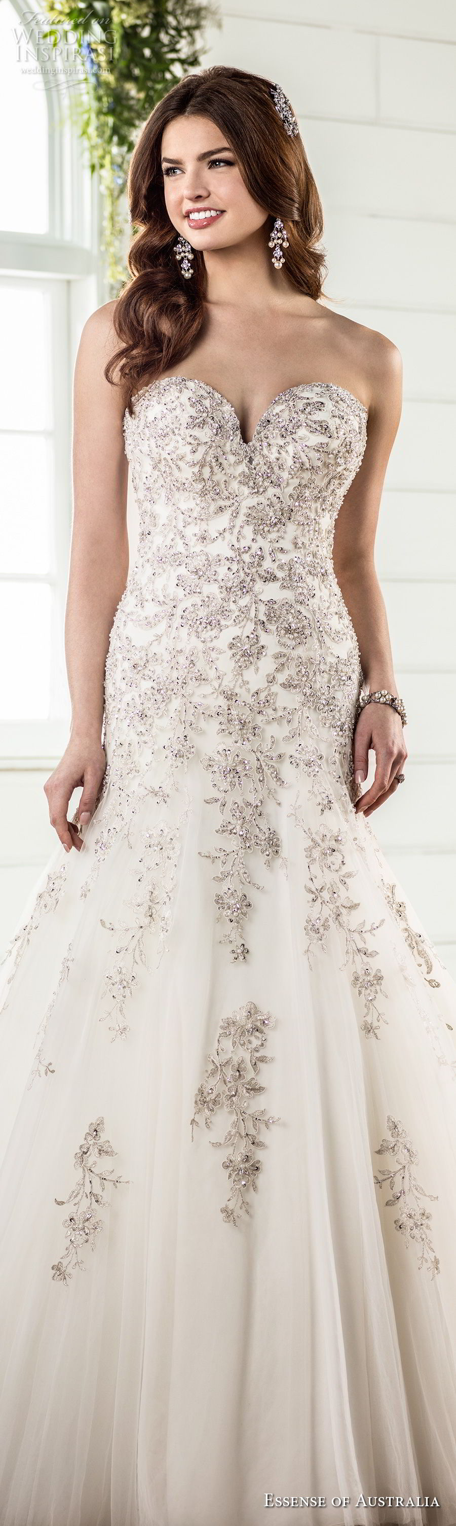 essense australia fall 2017 bridal strapless sweetheart neckline heavily embellished bodice elegant glamorous drop waist a line wedding dress chapel train (98) lv essense australia fall 2017 bridal strapless sweetheart neckline heavily embellished bodice elegant glamorous drop waist a line wedding dress chapel train (98) lv