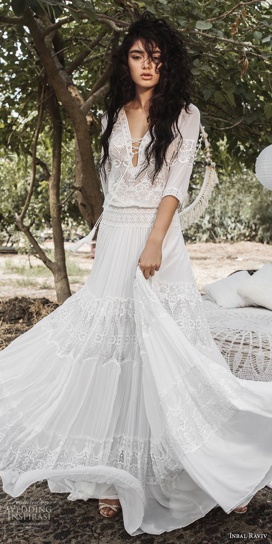 inbal raviv 2017 bridal half sleeves deep v neck heavily embellished bodice bohemian romantic soft a line wedding dress sweep train (luna) mv inbal raviv 2017 bridal half sleeves deep v neck heavily embellished bodice bohemian romantic soft a line wedding dress sweep train (luna) mv