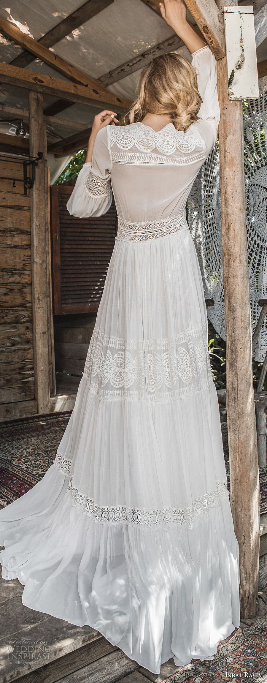 inbal raviv 2017 bridal long sleeves deep v neck full lace embellishment bohemian soft a  line wedding dress sweep train (mila) bv