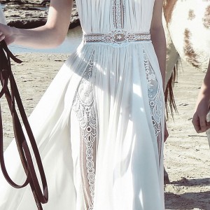 inbal raviv 2017 bridal sleeveless halter neck ruched bodice bohemian soft a  line wedding dress sweep train (victoria) mv
