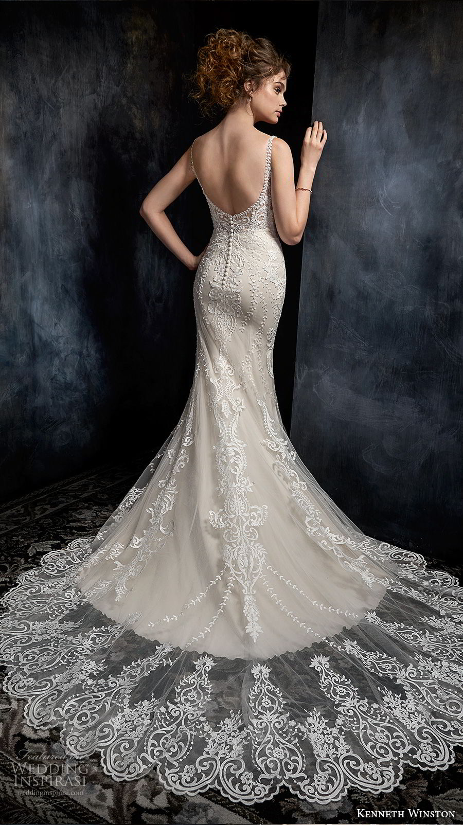 kenneth winston fall 2017 bridal sleeveless thin strap deep sweetheart neckline full embellishment elegant fit and flare mermaid wedding dress open back chapel train (34) bv