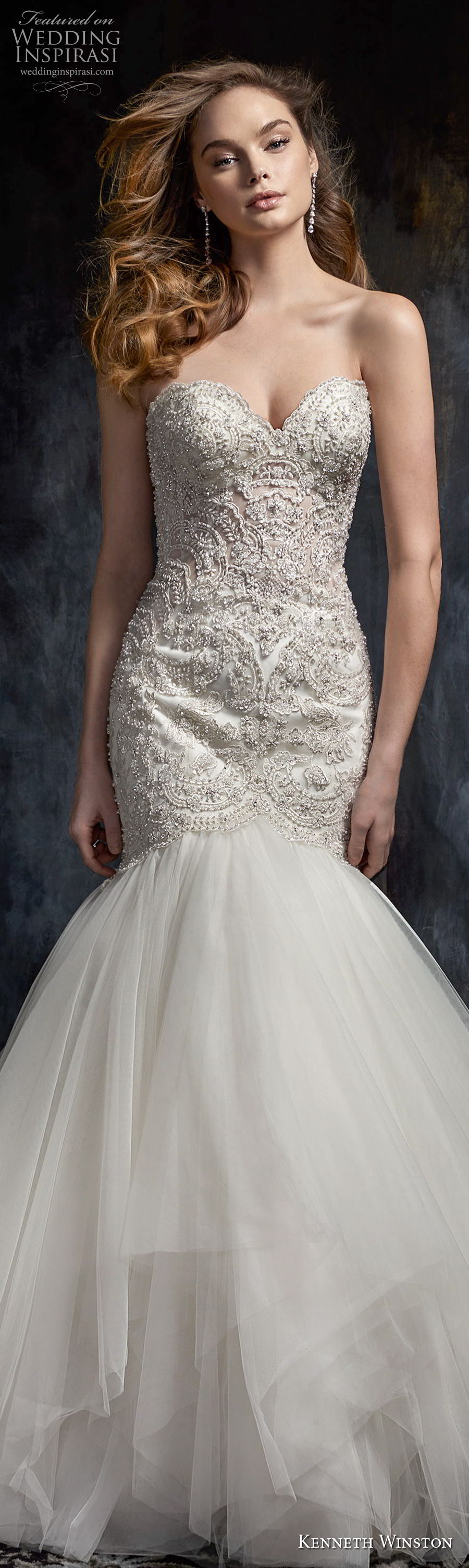 kenneth winston fall 2017 bridal strapless sweetheart neckline heavily beaded bodice elegant mermaid wedding dress chapel train (47) lv