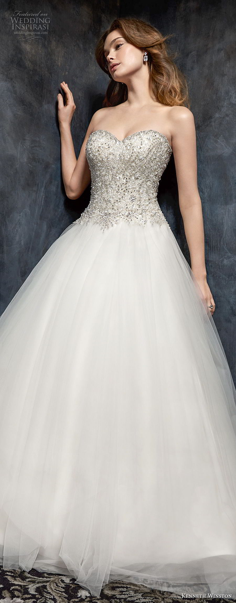 kenneth winston fall 2017 bridal strapless sweetheart neckline heavily embellished beaded bodice princess ball gown a  line wedding dress chapel train (52) lv