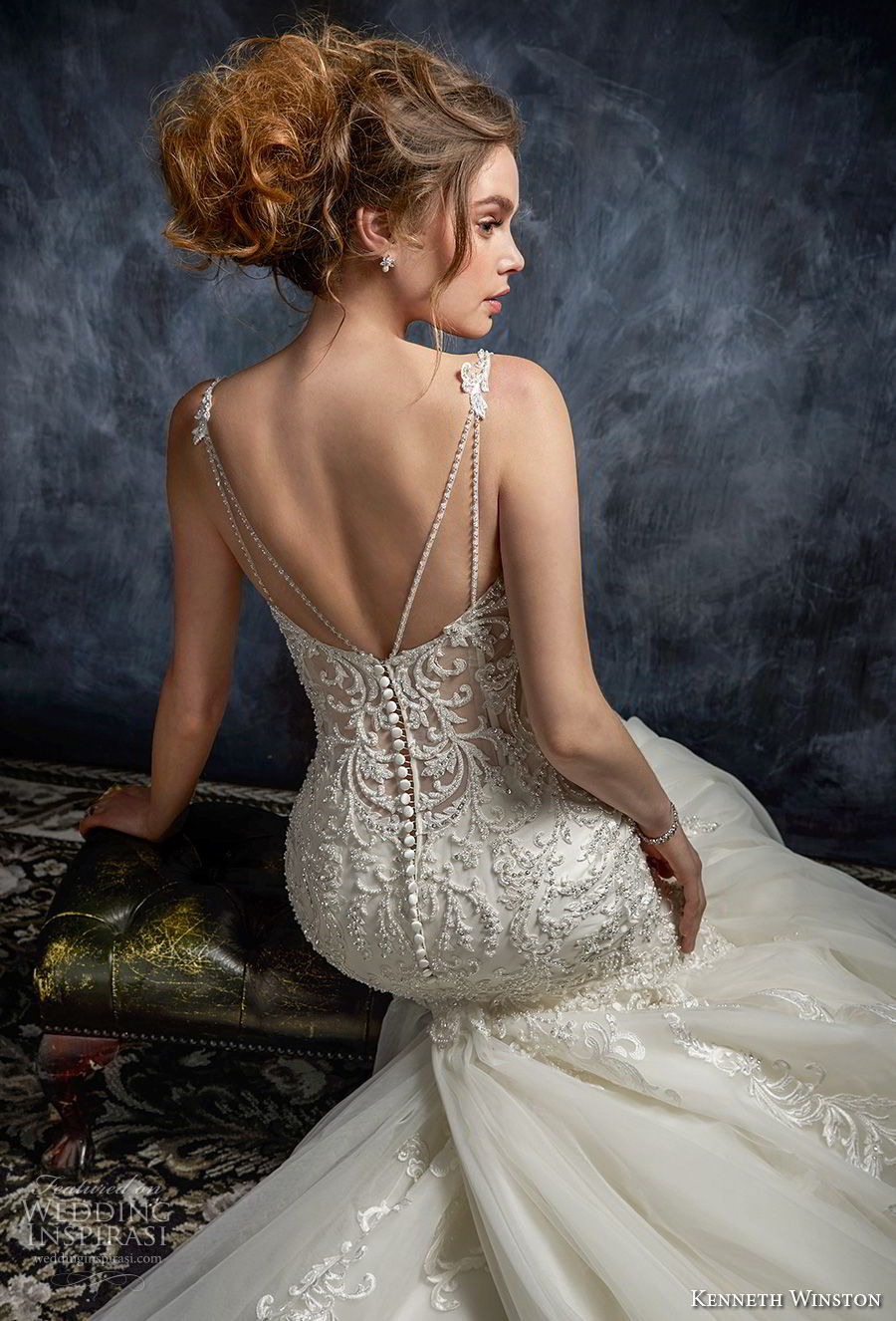 kenneth winston fall 2017 bridal thin strap sweetheart neckline heavily embellished beaded bodice glamorous elegant mermaid wedding dress open back chapel train (53) zbv