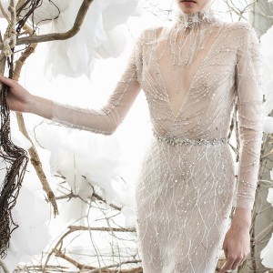 mira zwillinger 2018 bridal long sleeves deep v neck full beaded embellishment elegant sexy glamorous sheath wedding dress (celine) mv