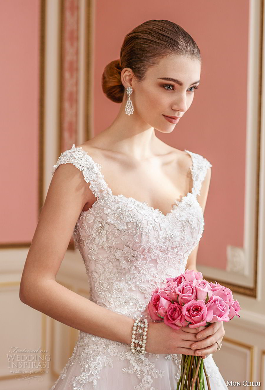 mon cheri fall 2017 bridal sleeveles strap sweetheart neckline heavily embellished bodice romantic princess ball gown wedding dress open back royal train (210) zv