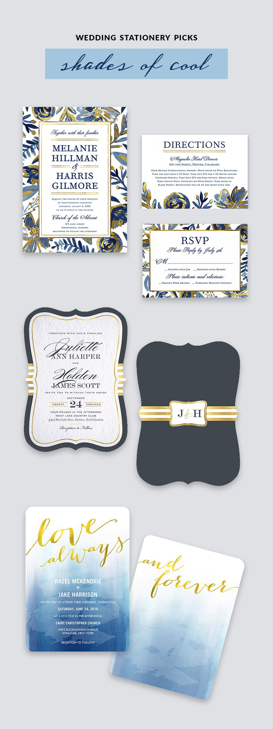 shutterfly bridal stationery blue light blue yellow gold wedding invitation cards color inspiration