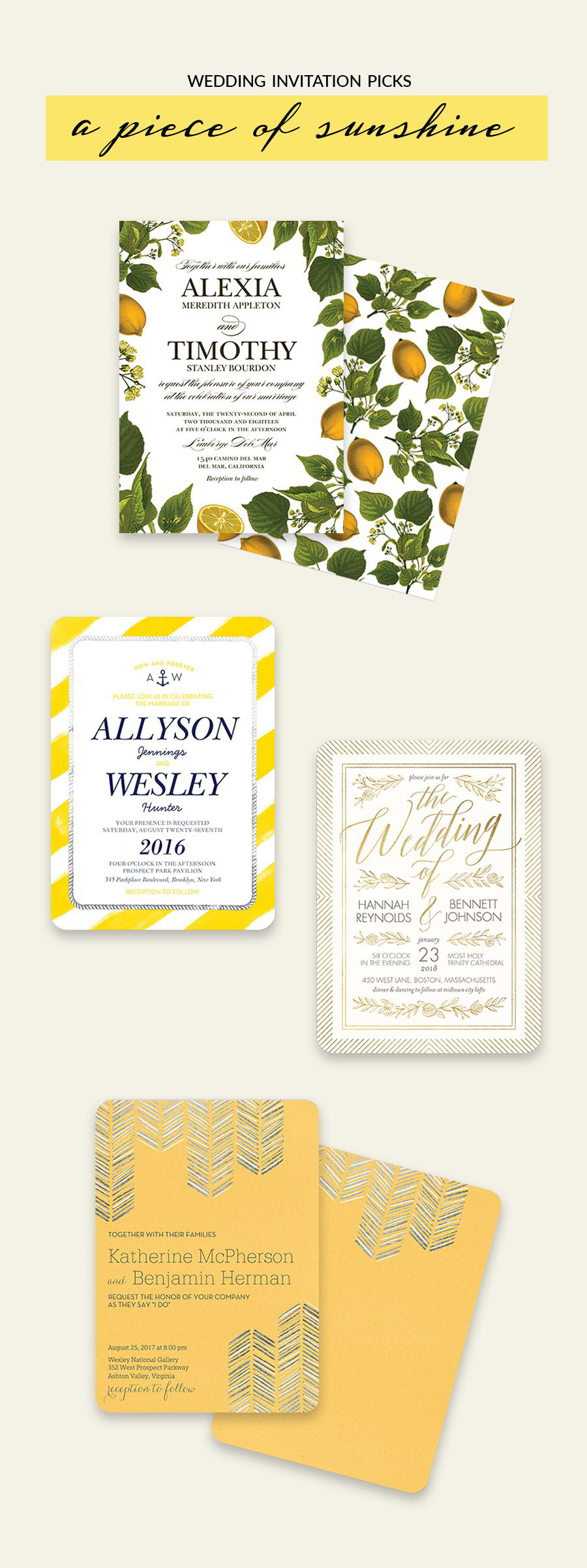 shutterfly bridal stationery yellow bright botanical wedding invitation cards color inspiration