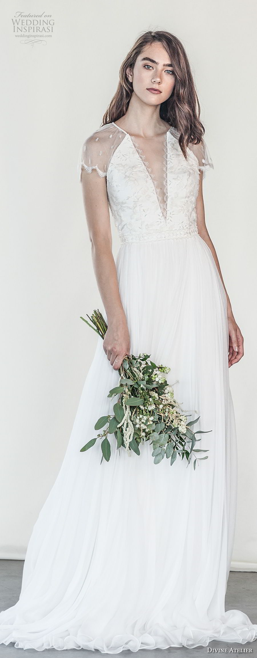 divine atelier 2018 bridal cap sleeves deep plunging v neck heavily embellished bodice romantic soft a  line wedding dress sweep train (7) mv