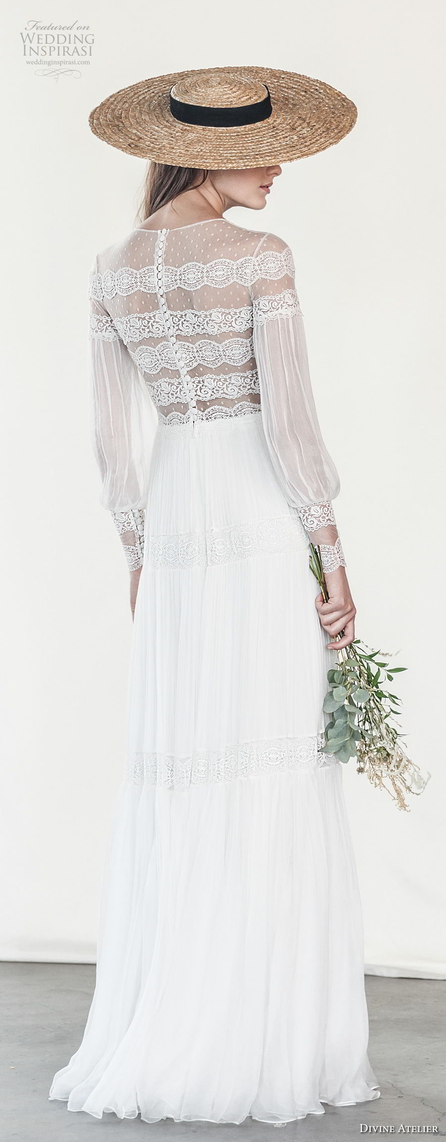 divine atelier 2018 bridal long sleeves illusion jewel straight across neckline light embellishment romantic bohemian soft a  line wedding dress sweep train (2) bv