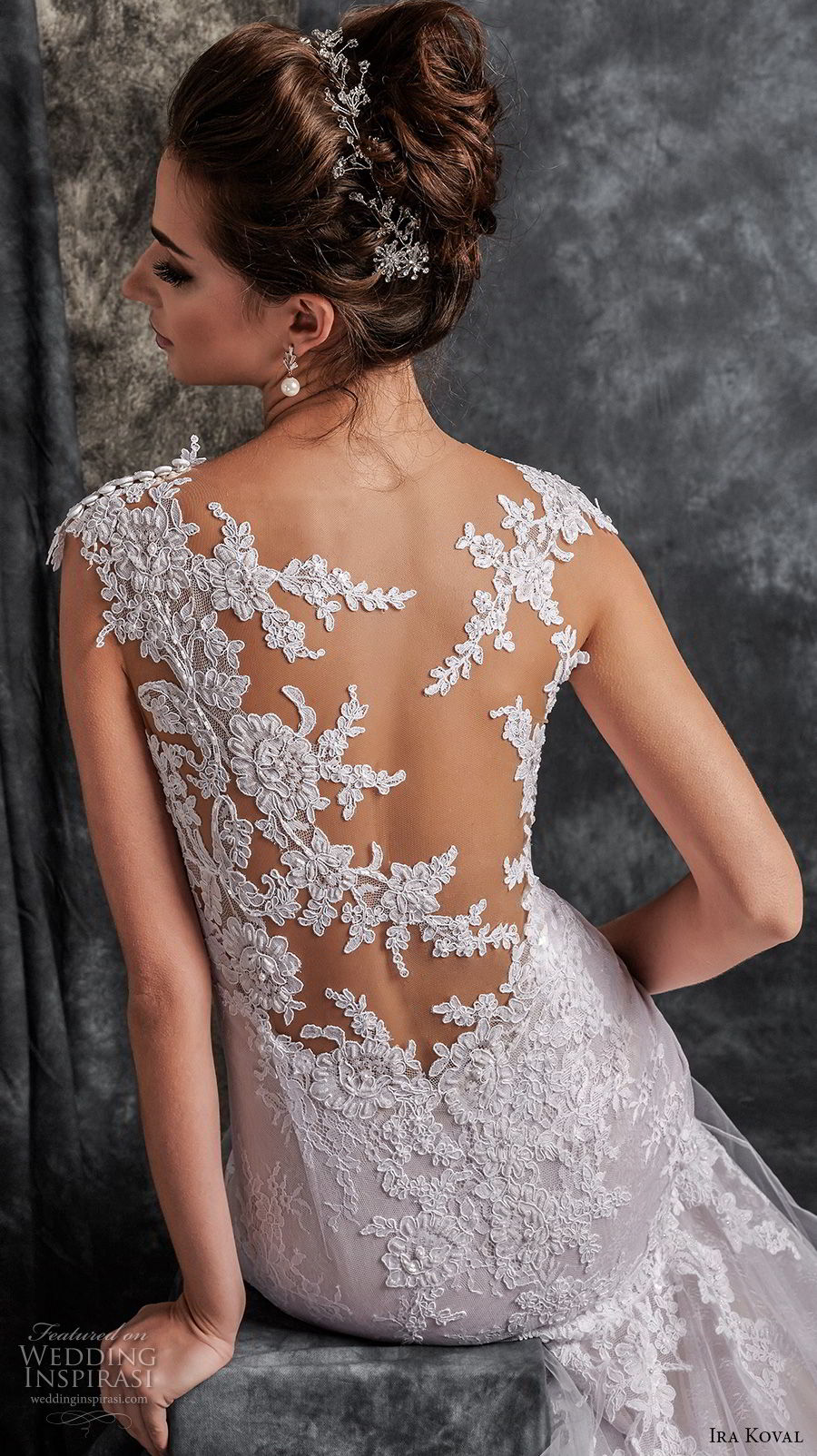 ira koval 2017 bridal cap sleeves sweetheart neckine heavily embellished lace bodice elegant mermaid wedding dress lace back chapel train (608) zbv