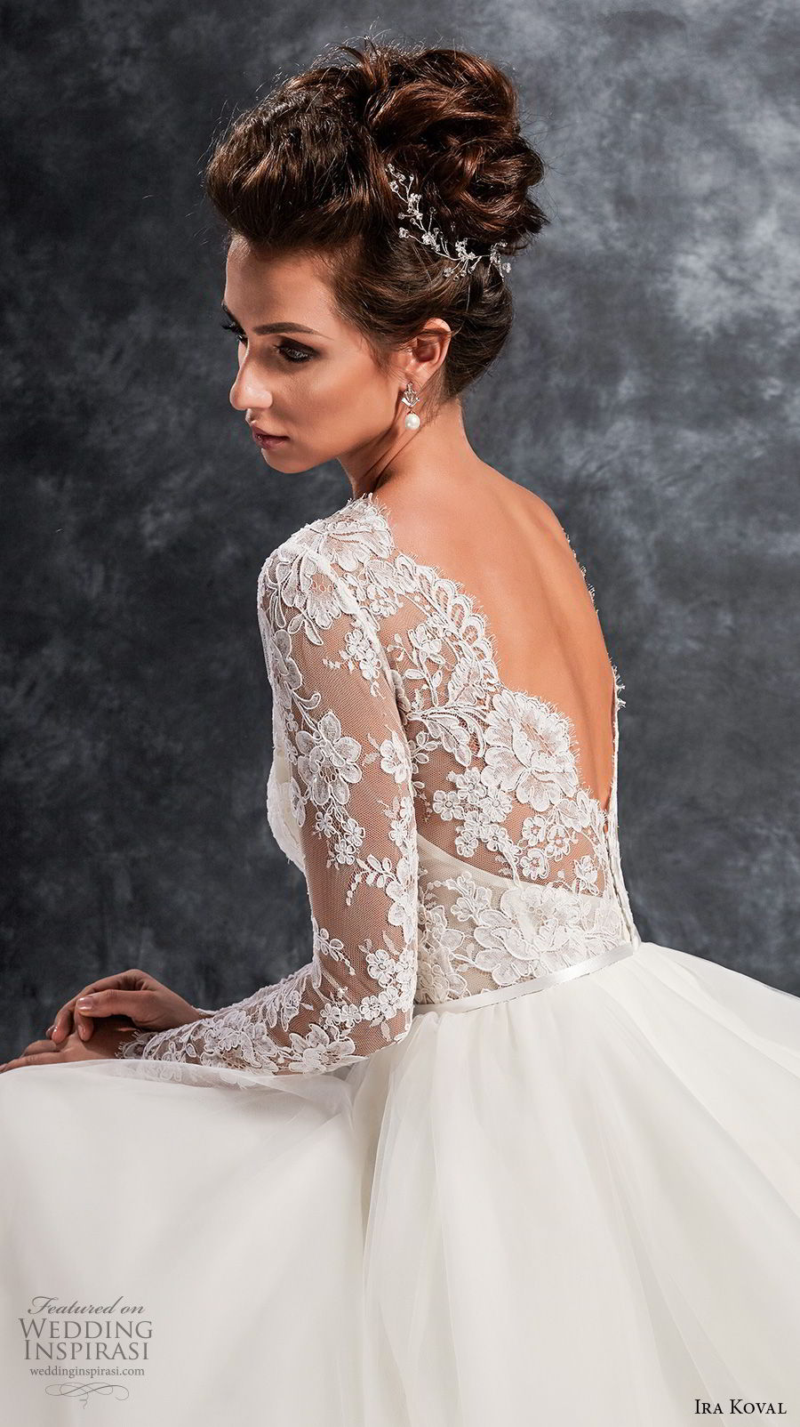 ira koval 2017 bridal long sleeves illusion jewel sweetheart neckline heavily embellished lace bodice elegant a  line wedding dress open v back chapel train (614) zbv