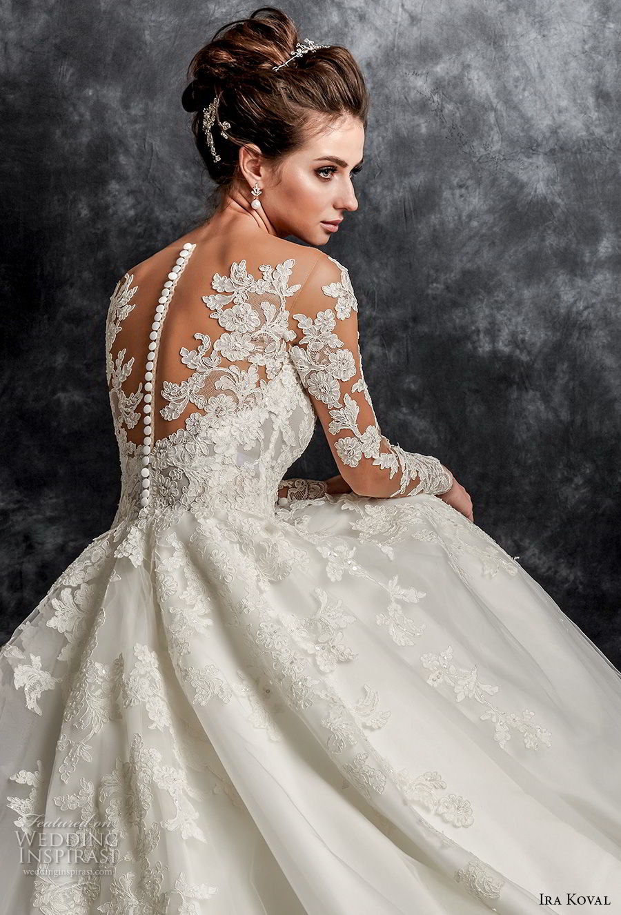 ira koval 2017 bridal long sleeves illusion v sweetheart neckline heavily embellished bodice princess elegant a  line wedding dress lace sheer button back long train (633) zbv