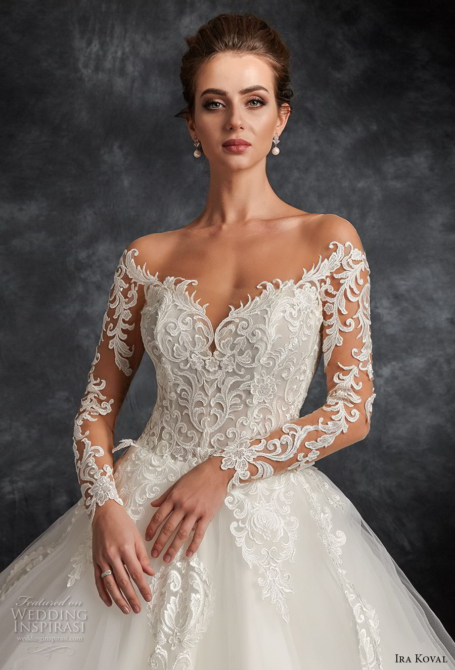 ira koval 2017 bridal long sleeves off the shoulder sweetheart neckline heavily embellished bodice elegant romantic ball gown a  line wedding dress open back sweep train (616) zv