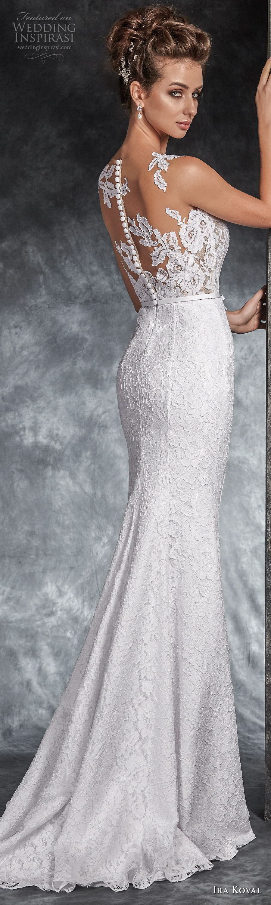 ira koval 2017 bridal sleeveless illusion jewel sweetheart neckline full embellishment elegant sheath wedding dress lace button back sweep train (611) bv