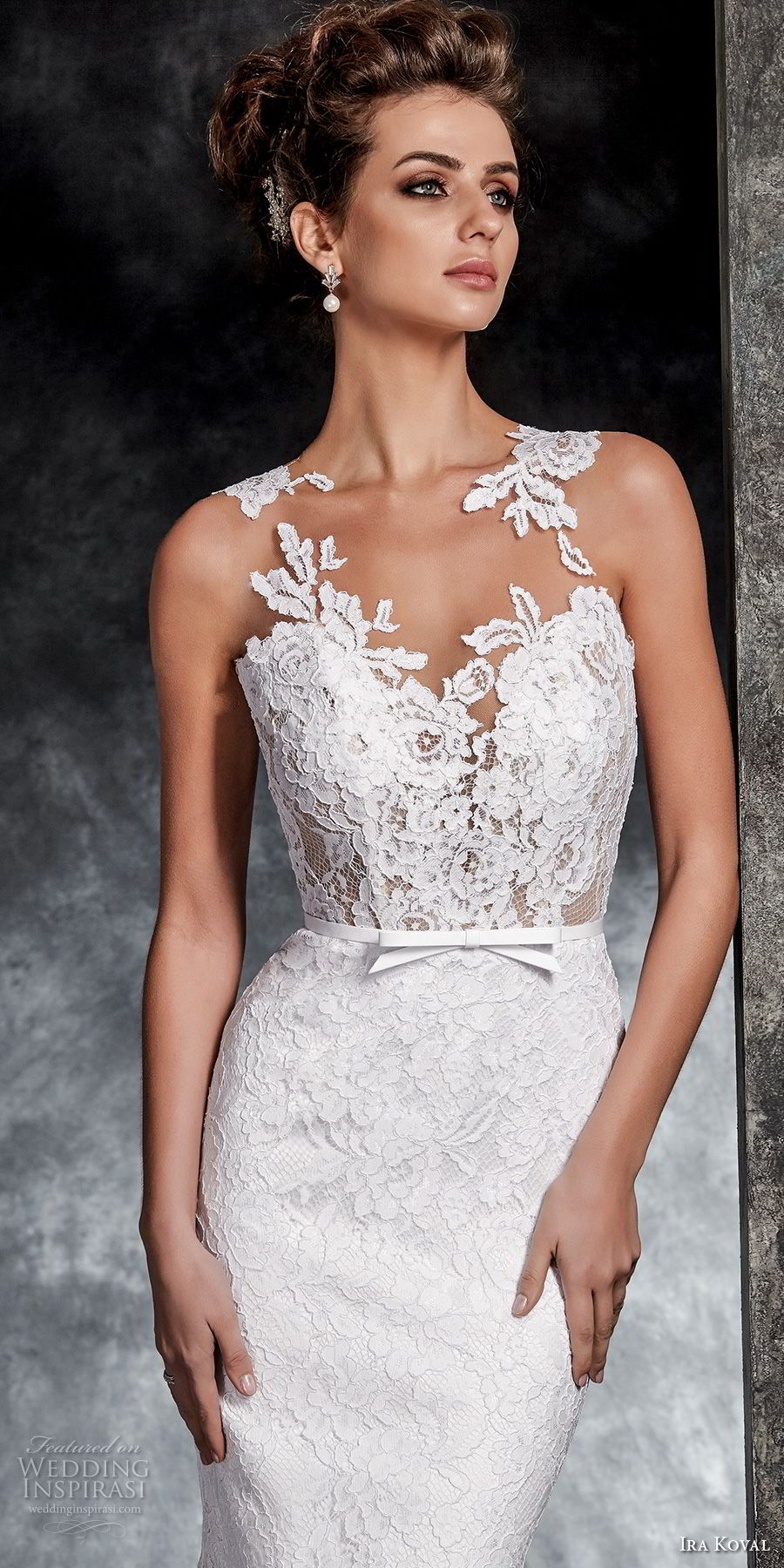 ira koval 2017 bridal sleeveless illusion jewel sweetheart neckline full embellishment elegant sheath wedding dress lace button back sweep train (611) zv