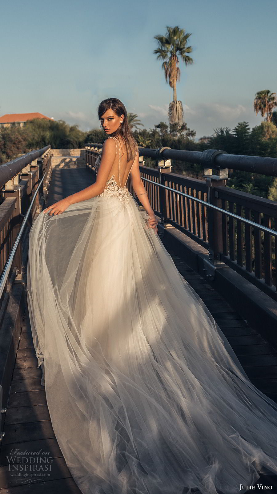 julie vino 2018 bridal sleeveless deep plunging v neck heavily embellished bodice tulle skirt romantic sexy a  line wedding dress open back chapel train (60) bv