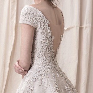 krikor jabotian spring 2018 bridal cap sleeves bateau neckline full embellishment princess glamorous high low a  line wedding dress open v back chapel train (03) zbv