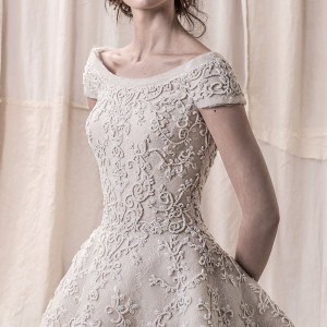 krikor jabotian spring 2018 bridal cap sleeves bateau neckline full embellishment princess glamorous high low a  line wedding dress open v back chapel train (03) zv