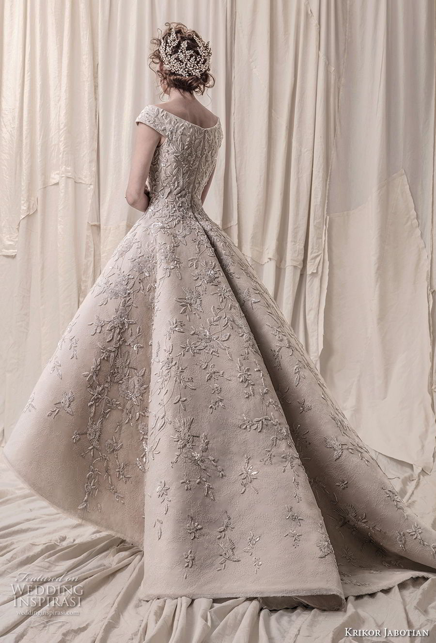 krikor jabotian spring 2018 bridal cap sleeves deep v neck heavily embellished bodice glamorous princess high low a  line wedding dress chapel train (01) bv