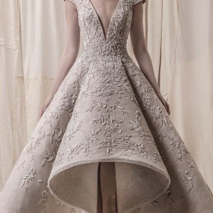 krikor jabotian spring 2018 bridal cap sleeves deep v neck heavily embellished bodice glamorous princess high low a  line wedding dress chapel train (01) mv