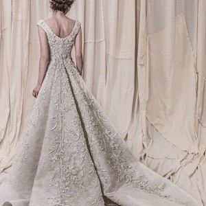 krikor jabotian spring 2018 bridal cap sleeves scoop neckline full embellishment elegant glamorous sheath wedding dress a  line overskirt chapel train (10) bv
