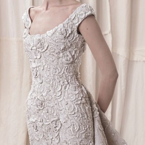 krikor jabotian spring 2018 bridal cap sleeves scoop neckline full embellishment elegant glamorous sheath wedding dress a  line overskirt chapel train (10) zv