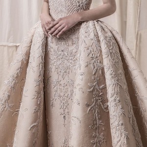 krikor jabotian spring 2018 bridal off the shoulder straight across neck full embellishment champagne gold princess ball gown a  line wedding dress royal train (06) lv