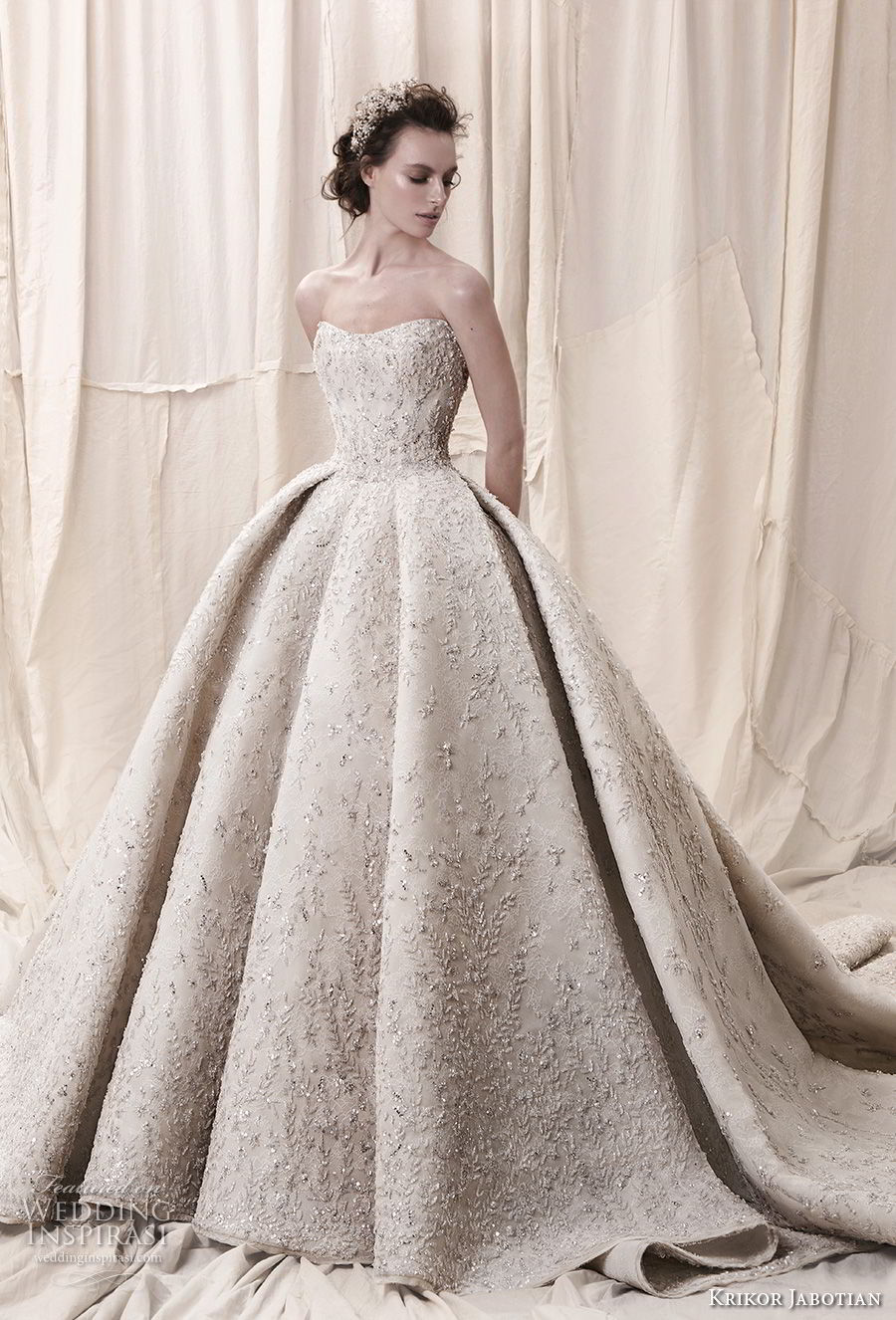 krikor jabotian spring 2018 bridal straplss semi sweetheart neckline full embellishment glamorous princess ball gown a  line wedding dress open back royal train (05) mv