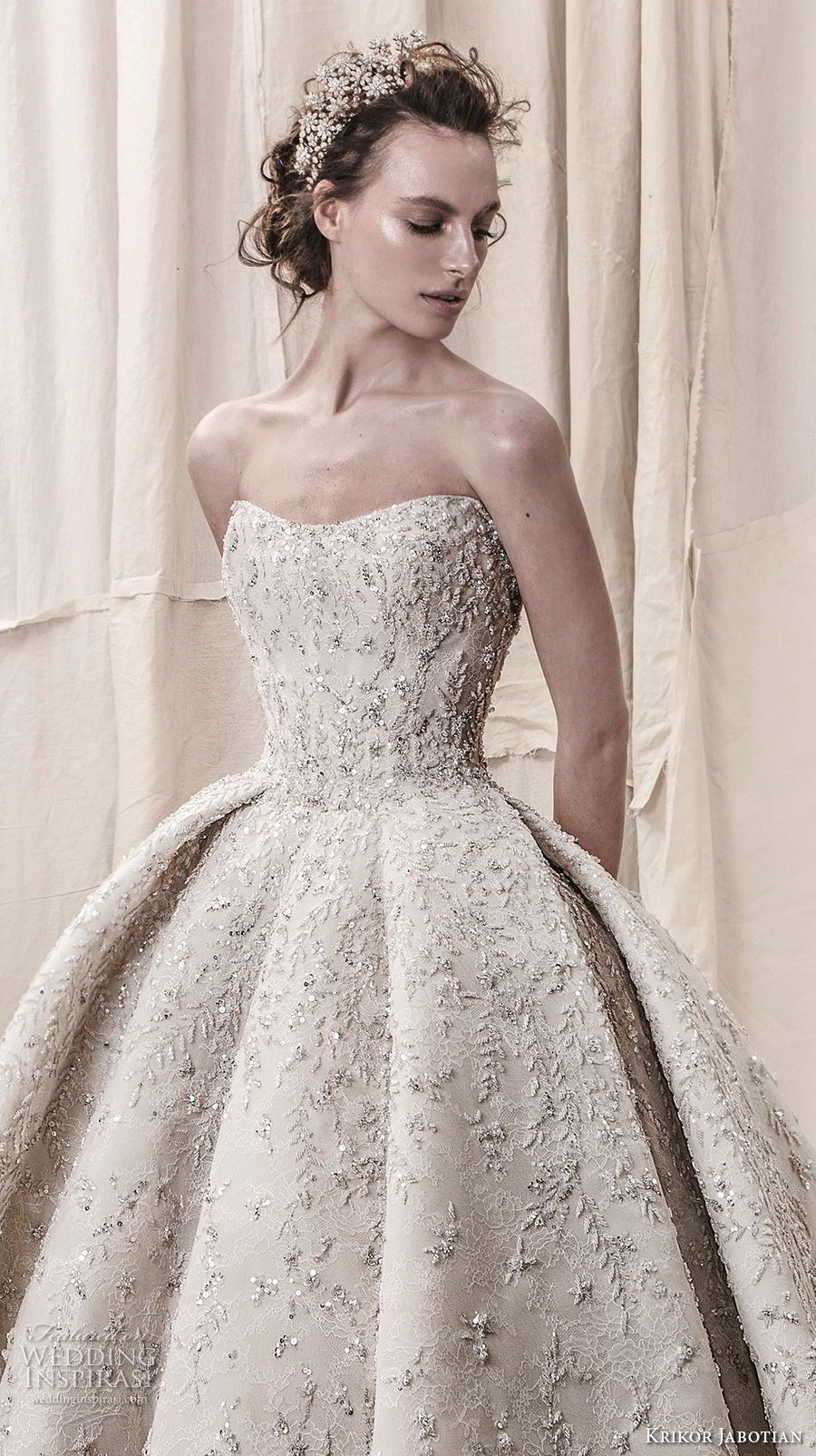 krikor jabotian spring 2018 bridal straplss semi sweetheart neckline full embellishment glamorous princess ball gown a  line wedding dress open back royal train (05) zv