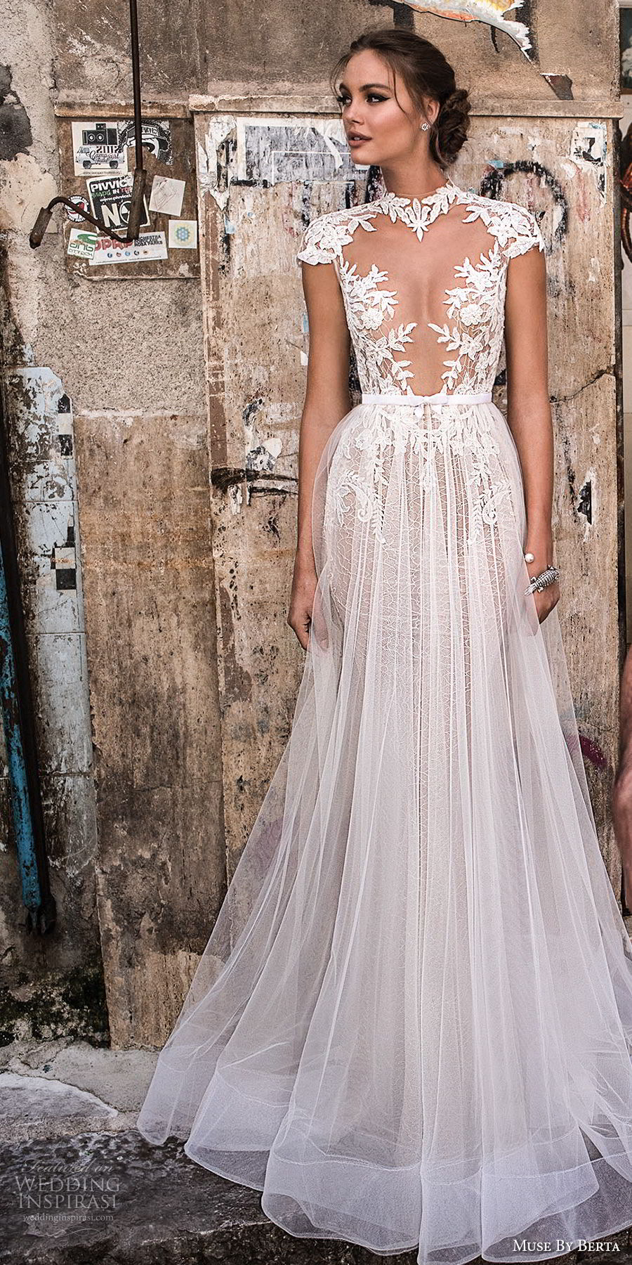 muse berta 2018 bridal cap sleeves high neck deep plunging sweetheart neckline heavily embellished bodice tulle skirt sexy romantic a line wedding dress keyhole back chapel train (9) mv muse berta 2018 bridal cap sleeves high neck deep plunging sweetheart neckline heavily embellished bodice tulle skirt sexy romantic a line wedding dress keyhole back chapel train (9) mv