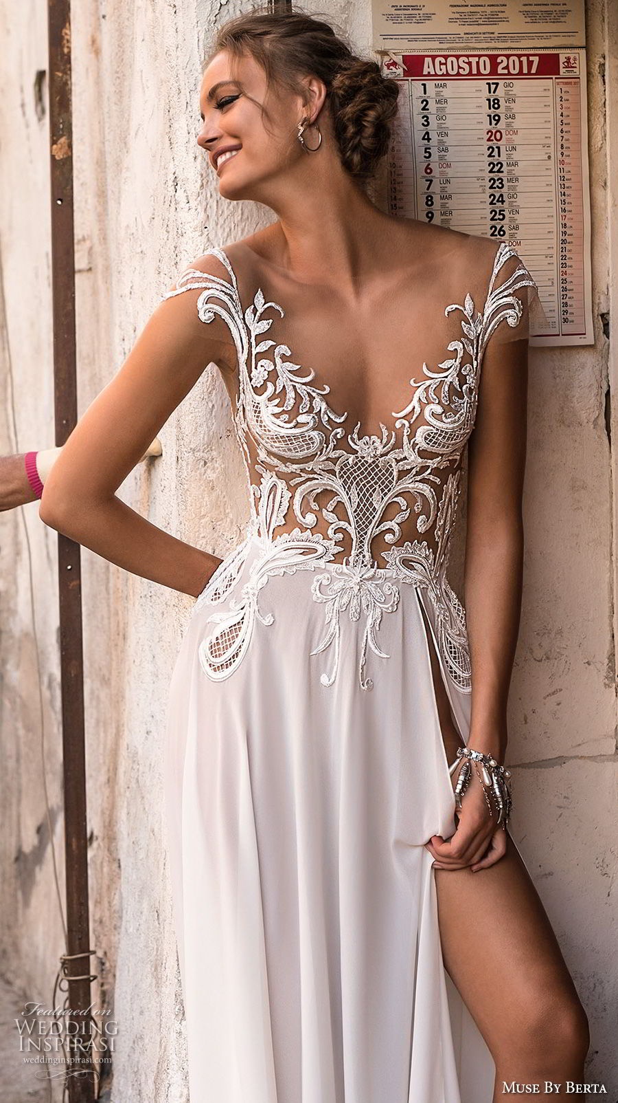 muse berta 2018 bridal cap sleeves v neckline heavily embellished bodice high slit skirt sexy romantic soft a line wedding dress open v back sweep train (3) zv muse berta 2018 bridal cap sleeves v neckline heavily embellished bodice high slit skirt sexy romantic soft a line wedding dress open v back sweep train (3) zv