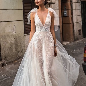 muse berta 2018 bridal sleeveless deep v neck heavily embellished bodice tulle skirt romantic a  line wedding dress open back sweep train (16) mv