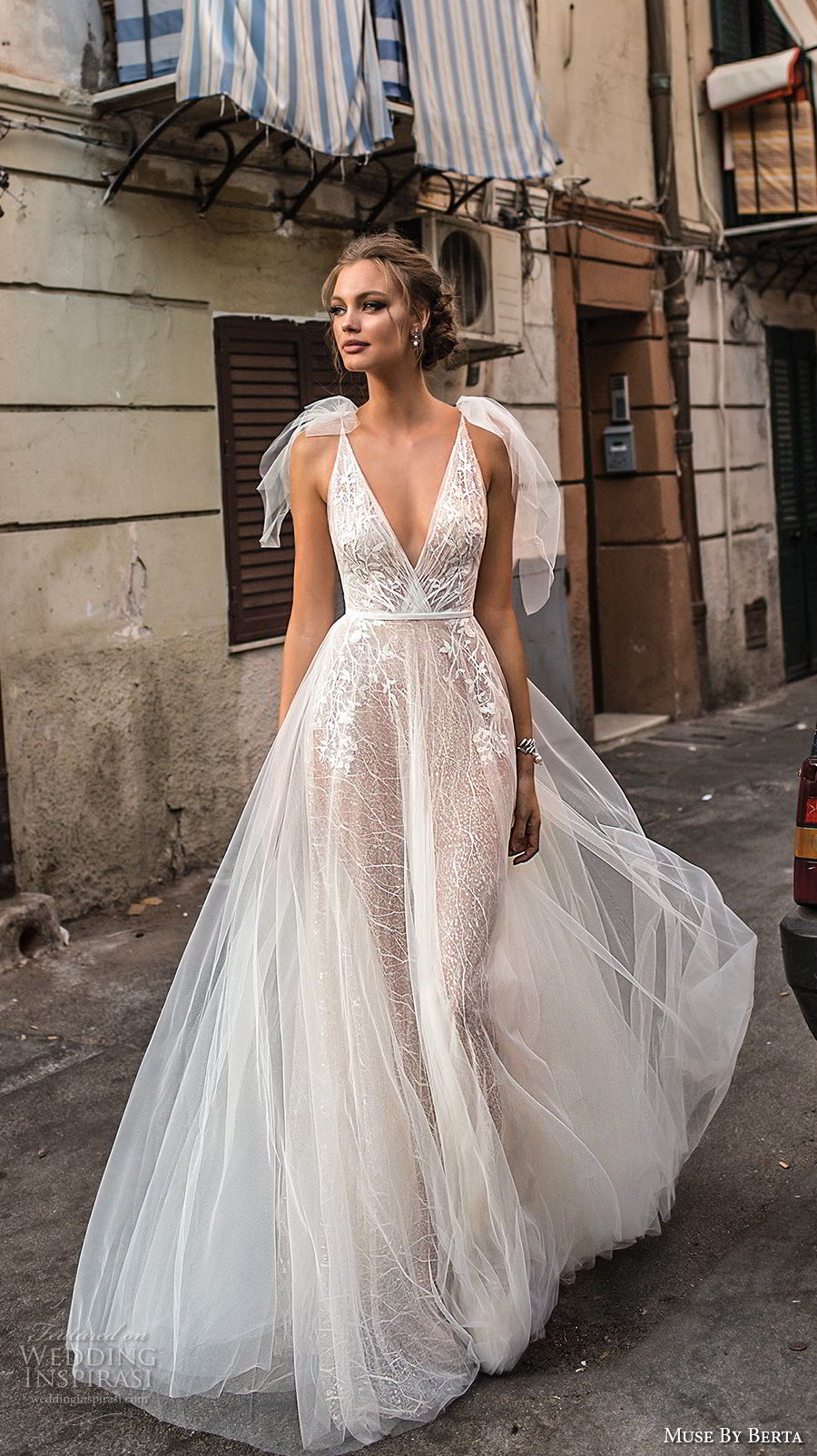 muse berta 2018 bridal sleeveless deep v neck heavily embellished bodice tulle skirt romantic a  line wedding dress open back sweep train (16) mv