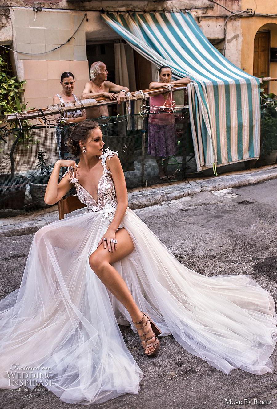 muse berta 2018 bridal sleeveless deep v neck heavily embellished high slit tulle skirt sexy romantic soft a line wedding dress open back chapel train (7) mv muse berta 2018 bridal sleeveless deep v neck heavily embellished high slit tulle skirt sexy romantic soft a line wedding dress open back chapel train (7) mv