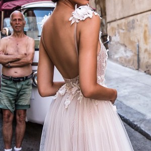 muse berta 2018 bridal sleeveless deep v neck heavily embellished high slit tulle skirt sexy romantic soft a  line wedding dress open back chapel train (7) zbv