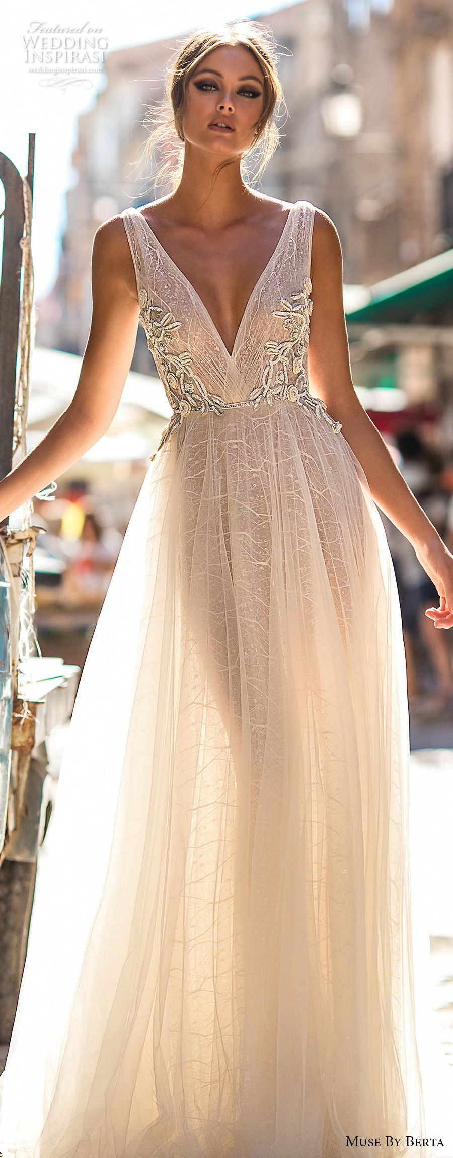 muse berta 2018 bridal sleeveless deep v neck lightly embellished bodice tulle skirt romantic soft a line wedding dress open v back medium train (4) lv muse berta 2018 bridal sleeveless deep v neck lightly embellished bodice tulle skirt romantic soft a line wedding dress open v back medium train (4) lv