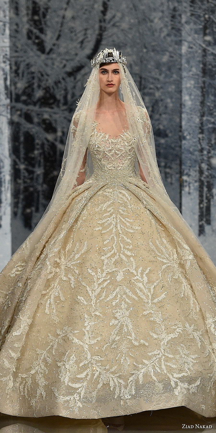 ziad nakad couture fall 2017 long sleeves scoop neckline full embellishment princess glamorous ball gown a  line wedding dress sheer keyhole back royal train (29) zv mv