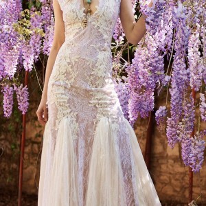christos costarellos spring 2018 bridal cap sleeves deep v neck full embellishment romantic drop waist a  line wedding dress open v back sweep train (36) mv
