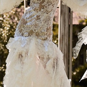 christos costarellos spring 2018 bridal long ruffled sleeves sheer bateau neck heavily embellished bodice drop waist ruffled skirt a  line wedding dress medium train (39) zv