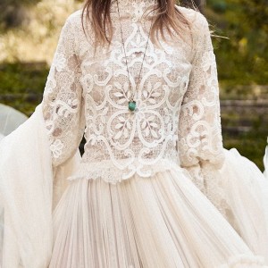 christos costarellos spring 2018 bridal long sleeves hgh neck heavily embellished bodice bohemian romantic modest a  line wedding dress (45) zv