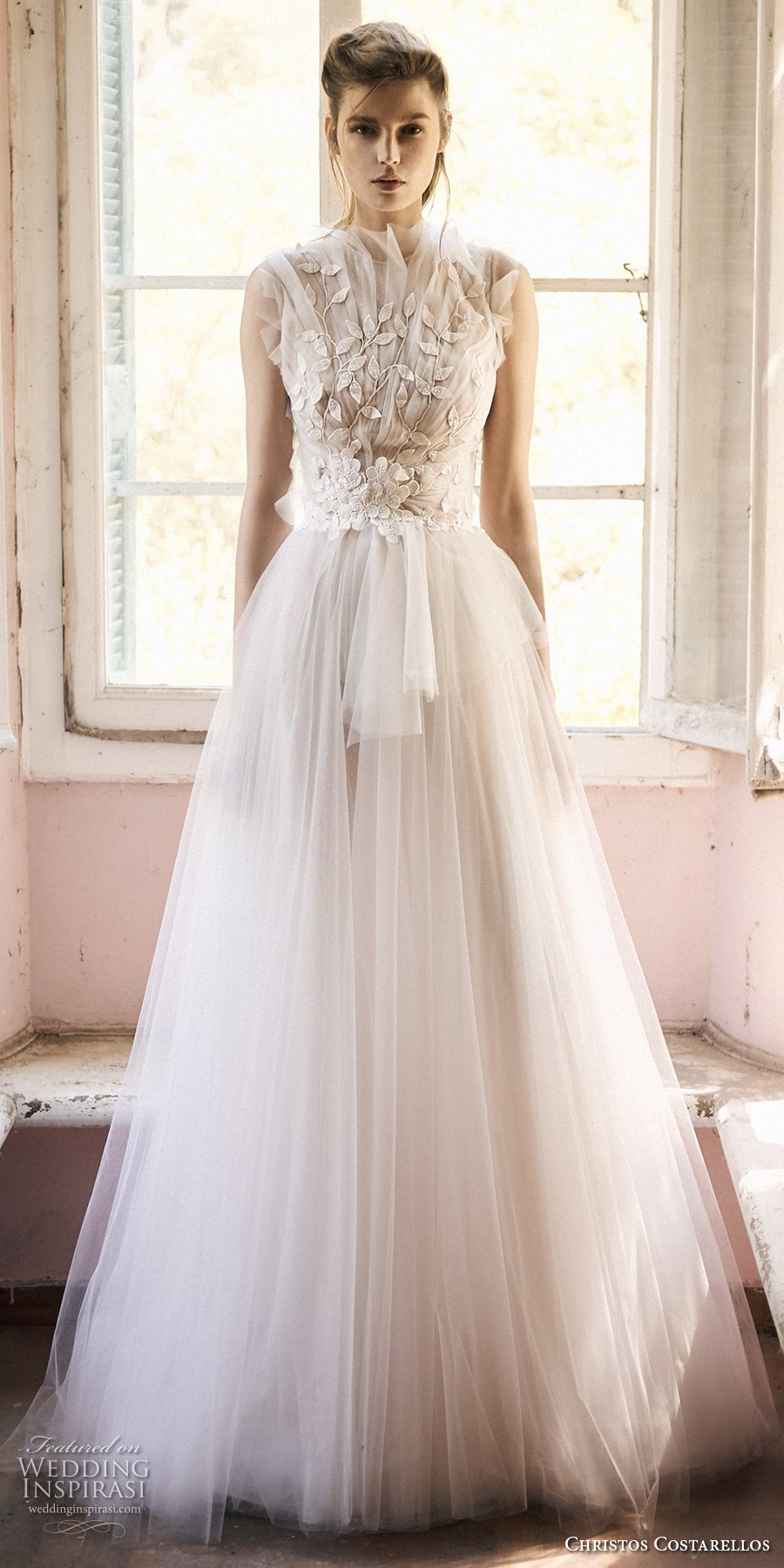 christos costarellos spring 2018 bridal sleeveless heavily embellished bodice romantic soft a  line wedding dress (77) mv 