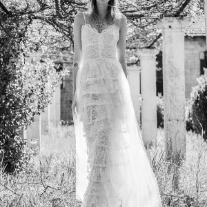 christos costarellos spring 2018 bridal sleeveless spaghetti strap sweetheart neckline full lace embellishment romantic bohemian soft a  line wedding dress sweep train (30) mv