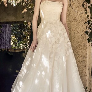 christos costarellos spring 2018 bridal strapless straight across neckline heavily embellished bodice romantic a  line wedding dress medium train (48) mv