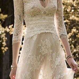 christos costarellos spring 2018 bridal three quarter sleeves v neck full embellishment romantic bohemian soft a  line wedding dress medium train (33) zv