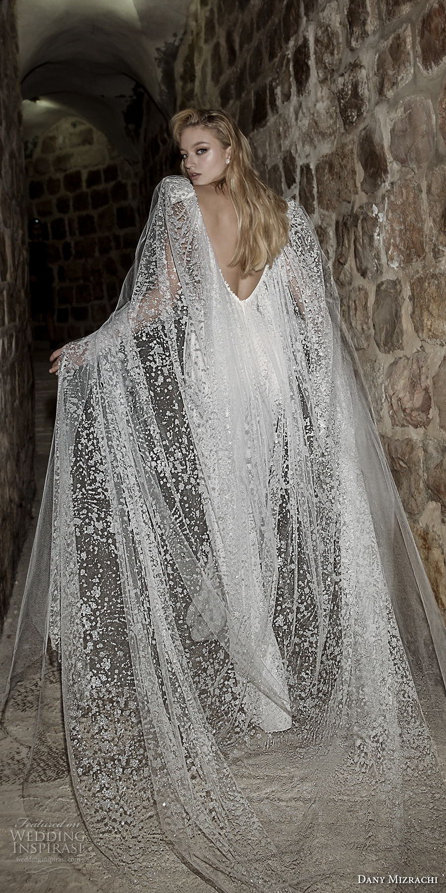 dany mizrachi spring 2018 bridal cap sleeves deep plunging v neck heavily embellished bodice sophiscated jumpsuit wedding dress open v back (36) bv