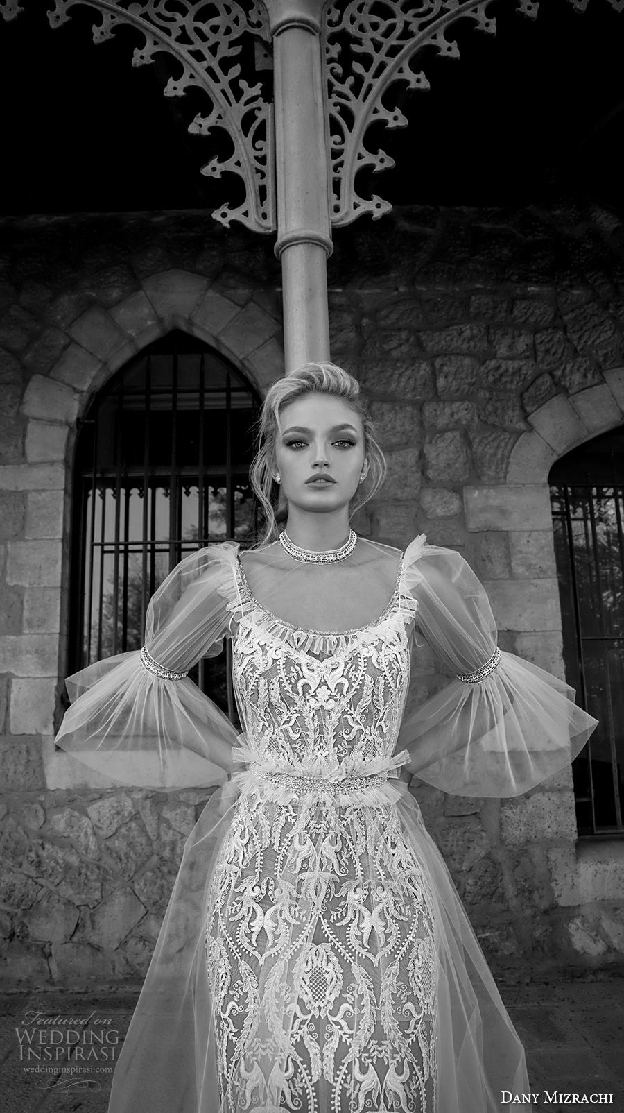 dany mizrachi spring 2018 bridal half lantern sleeves illusion jewel scoop neckline full embellishment elegant vintage sheath wedding dress chapel train (16) zv dany mizrachi spring 2018 bridal half lantern sleeves illusion jewel scoop neckline full embellishment elegant vintage sheath wedding dress chapel train (16) zv