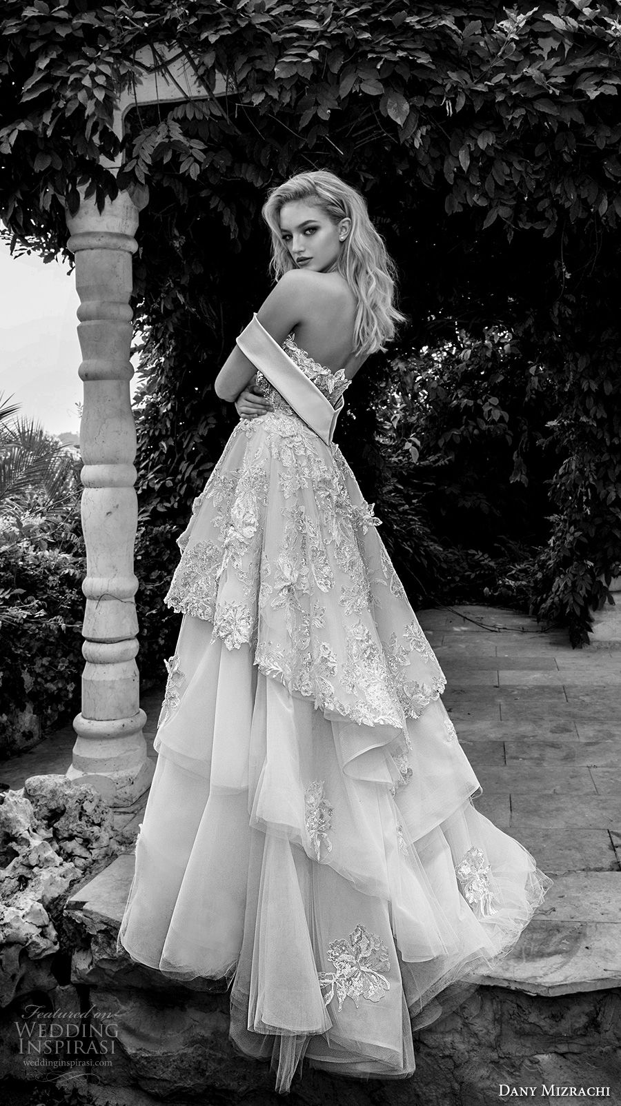 dany mizrachi spring 2018 bridal off the shoulder heavily embellished bodice layered skirt princess ball gown a  line wedding dress chapel train (25) bv