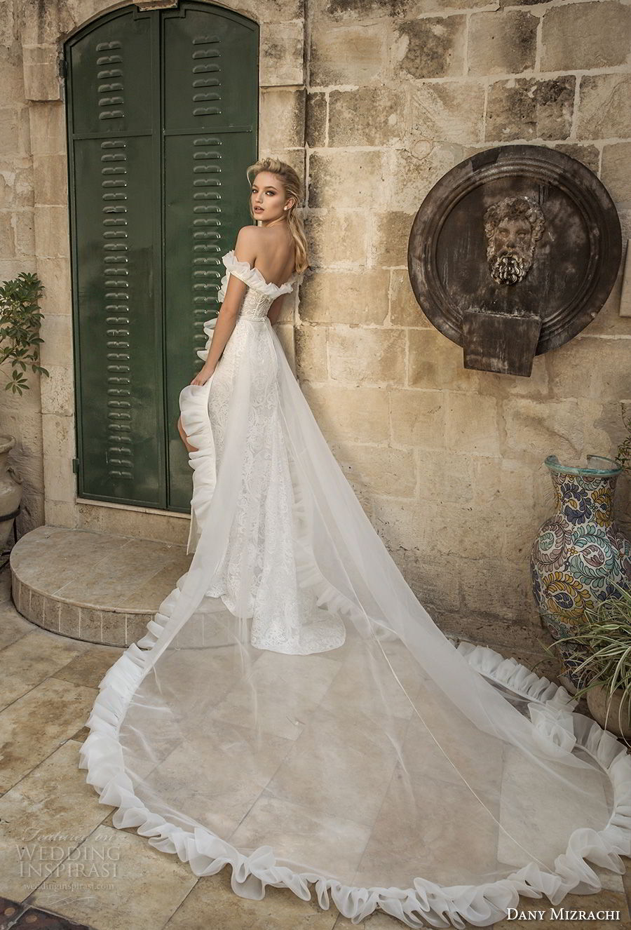 dany mizrachi spring 2018 bridal off the shoulder sweetheart neckline full embellishment high slit sheath wedding dress chapel train (11) bv dany mizrachi spring 2018 bridal off the shoulder sweetheart neckline full embellishment high slit sheath wedding dress chapel train (11) bv