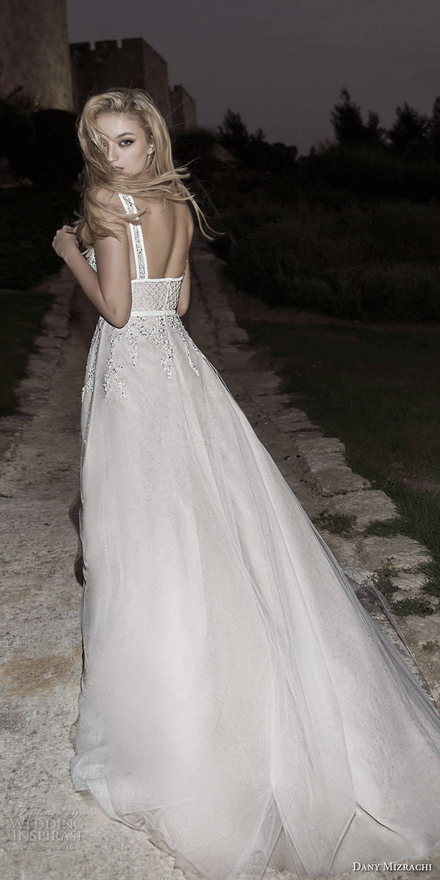 dany mizrachi spring 2018 bridal sleeveless deep plunging v neck heavily embellished bodice high slit skirt romantic sexy soft a line wedding dress open square back chapel train (30) bv dany mizrachi spring 2018 bridal sleeveless deep plunging v neck heavily embellished bodice high slit skirt romantic sexy soft a line wedding dress open square back chapel train (30) bv